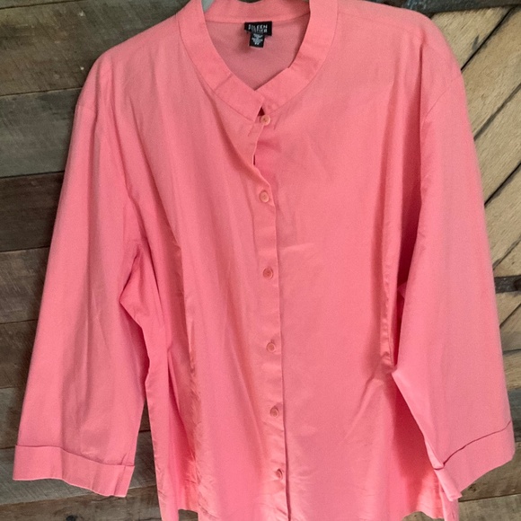 Eileen Fisher Cotten Stretch Coral Button Down Shirt Jacket w/details 3X - Picture 1 of 5